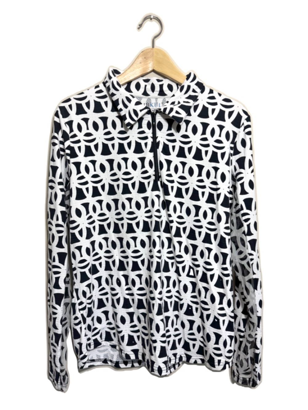 IBKUL Shiloh Black and White Long Sleeve 3/4 Zip Wicking Shirt Size XL